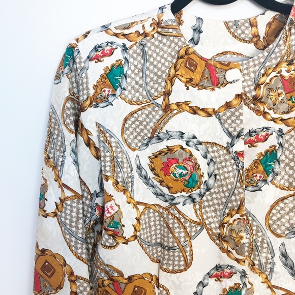 Vintage Baroque Crest Button Down Blouse Top - Picture 5 of 8